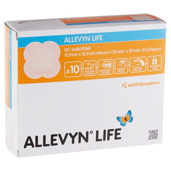 Allevyn Life Silicone Adhesive with Border Silicone Foam Dressing, 5? x 5? Inch