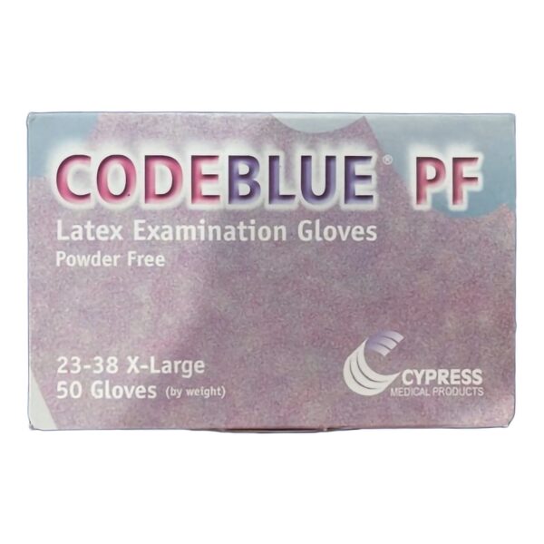 CodeBlue? PF Latex Extended Cuff Length Exam Glove, Extra Large, Blue