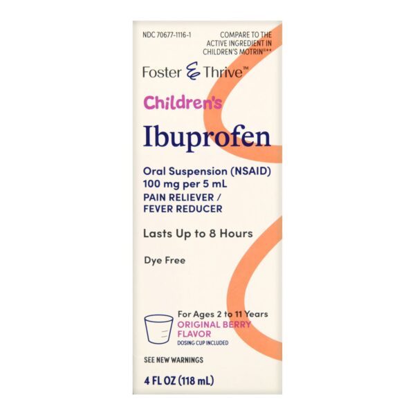 Foster & Thrive? Children's Ibuprofen 100 mg pr 5 mL Oral Suspension (NSAID) Dye Free Original Berry