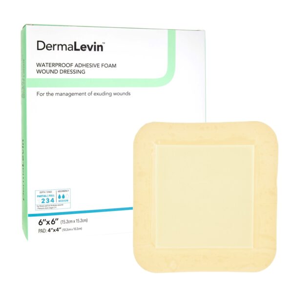 DermaLevin? Adhesive with Border Foam Dressing, 6 x 6 Inch