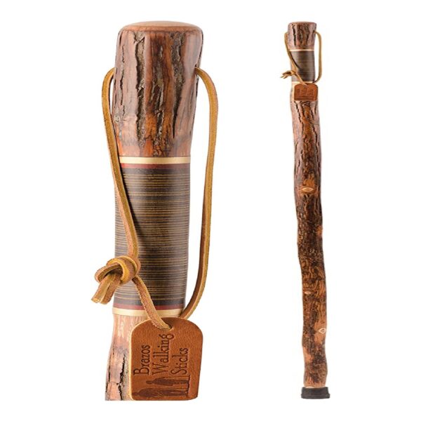 Brazos? Exotic Leather Safari Hickory Rustic Walking Stick, 58-Inch