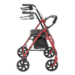 4 Wheel Steel Rollator w/7Â¥ Casters & Basket-Loop-Red