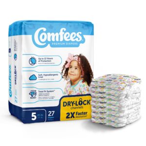 Comfees Premium Diapers, Unisex, Baby, Tab Closure, Size 5, Kid Design
