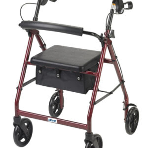 Rollator Aluminum w/Fold-Up & Remov Back Padded Seat Red
