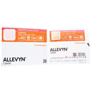 Allevyn Gentle Border Silicone Gel Adhesive with Border Silicone Foam Dressing, 4 x 4 Inch